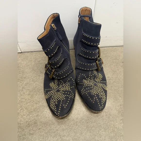 Chloe Susanna Navy Suede Booties - Picture 2 of 8